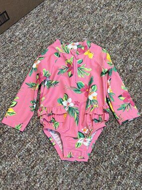 Carter's Baby Girl Tropical Long-Sleeve 1-Piece Rashguard Swimsuit - 9M - NWOT
